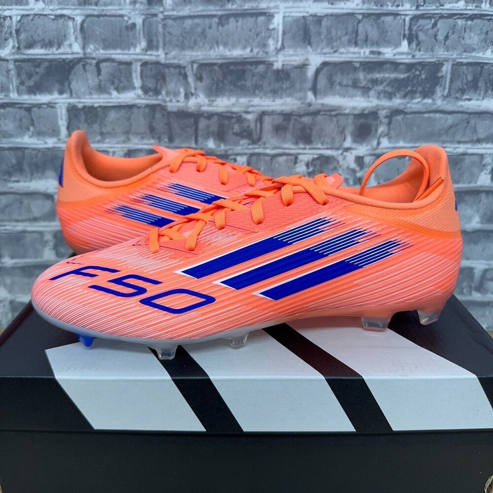 adidas F50 Men’s Athletic Soccer Cleats in Bright Orange with Blue Accents